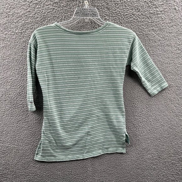 Columbia Womens Top Small Green White Striped‎ Short Sleeve Pullover Shirt - Picture 2 of 8